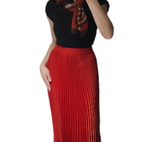 Accordion pleat red midi skirt XS - Picture 1 of 8